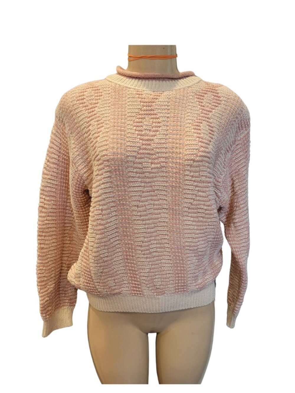 Lizsport Open Knit Pink/Cream Relaxed Fit Vintage Sweater